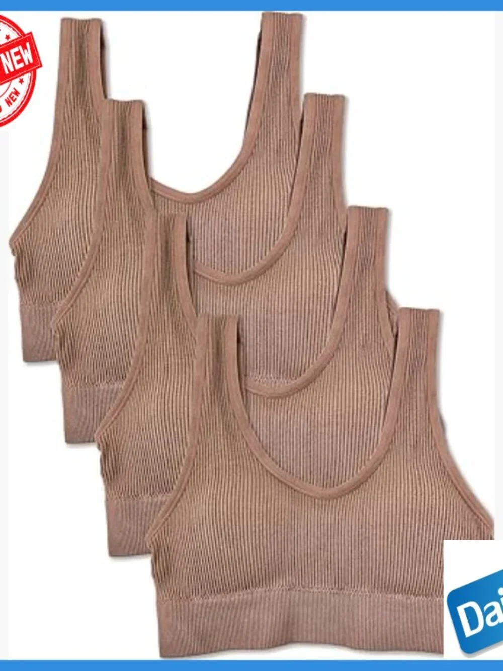 4-Pack Ribbed Bralette Crop Top Sports Bra Medium Support
